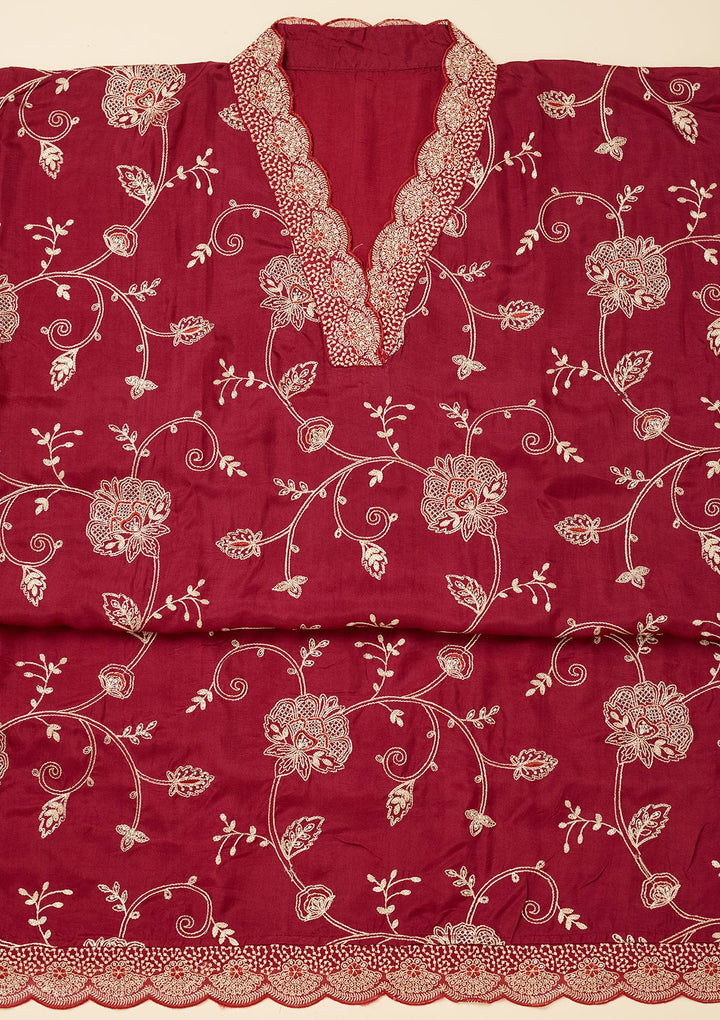 Red Zariwork (Gold) Chinon Unstitched Salwar Suit