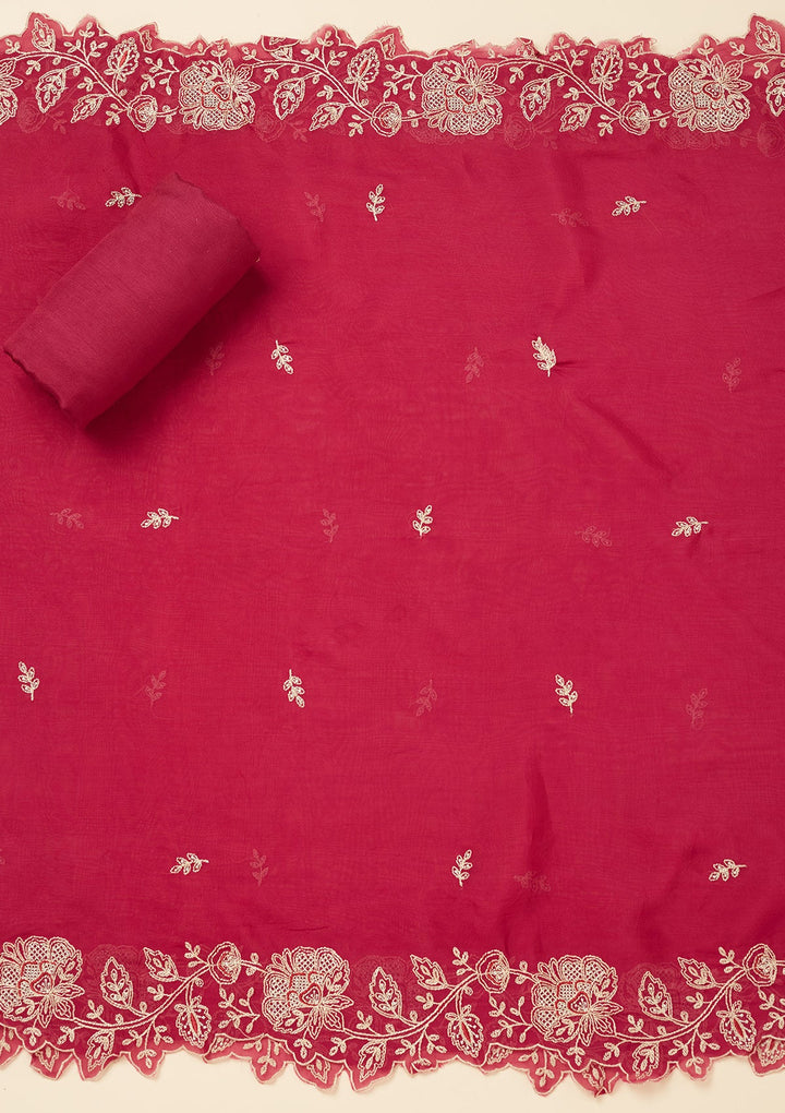 Wine Zariwork (Gold) Chinon Unstitched Salwar Suit