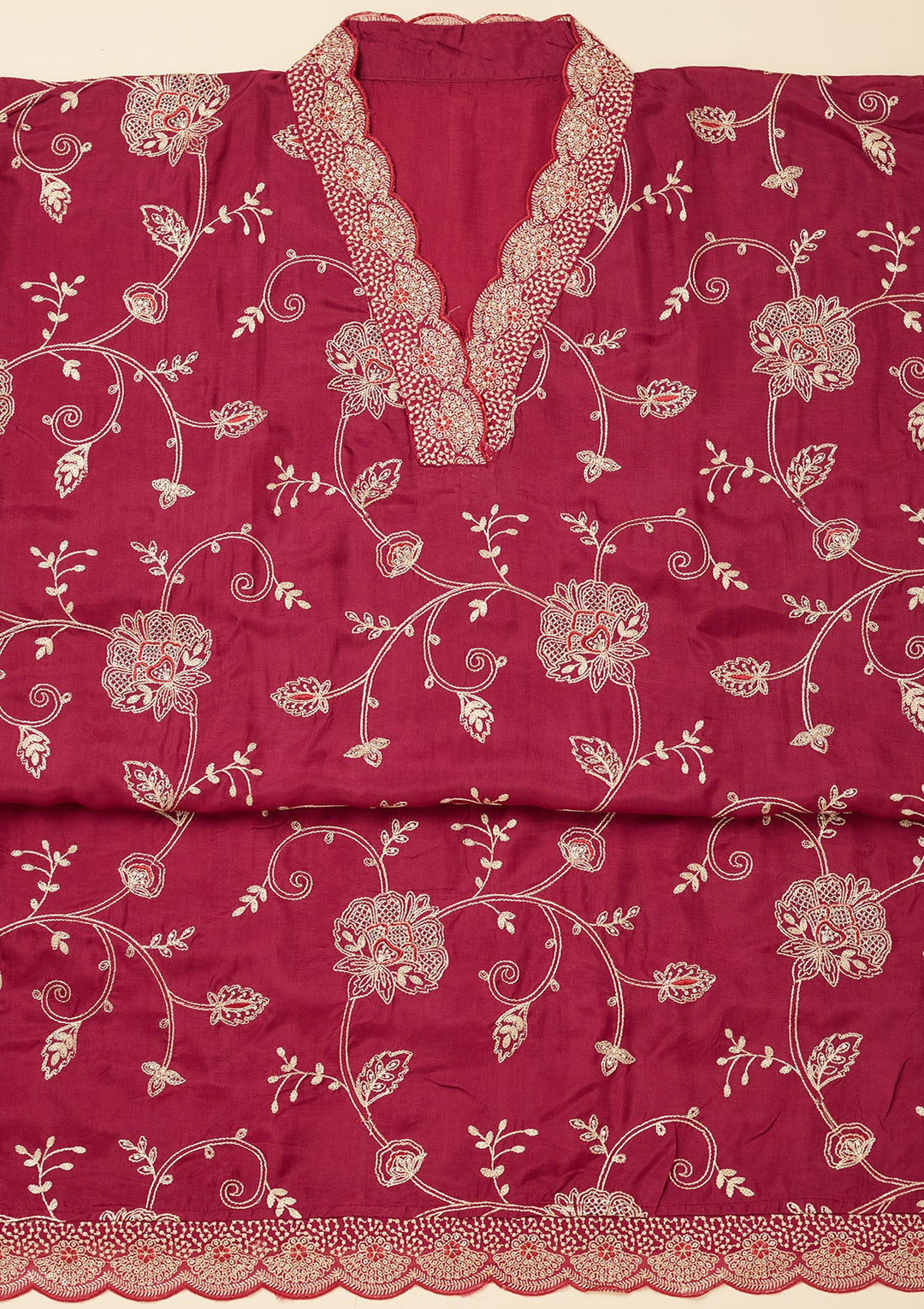 Wine Zariwork (Gold) Chinon Unstitched Salwar Suit