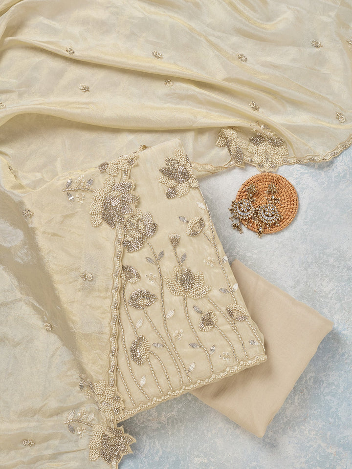 Beige Cutdana Tissue Unstitched Salwar Suit