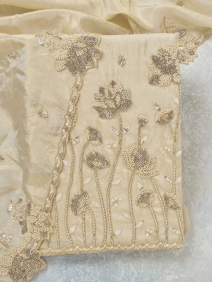 Beige Cutdana Tissue Unstitched Salwar Suit