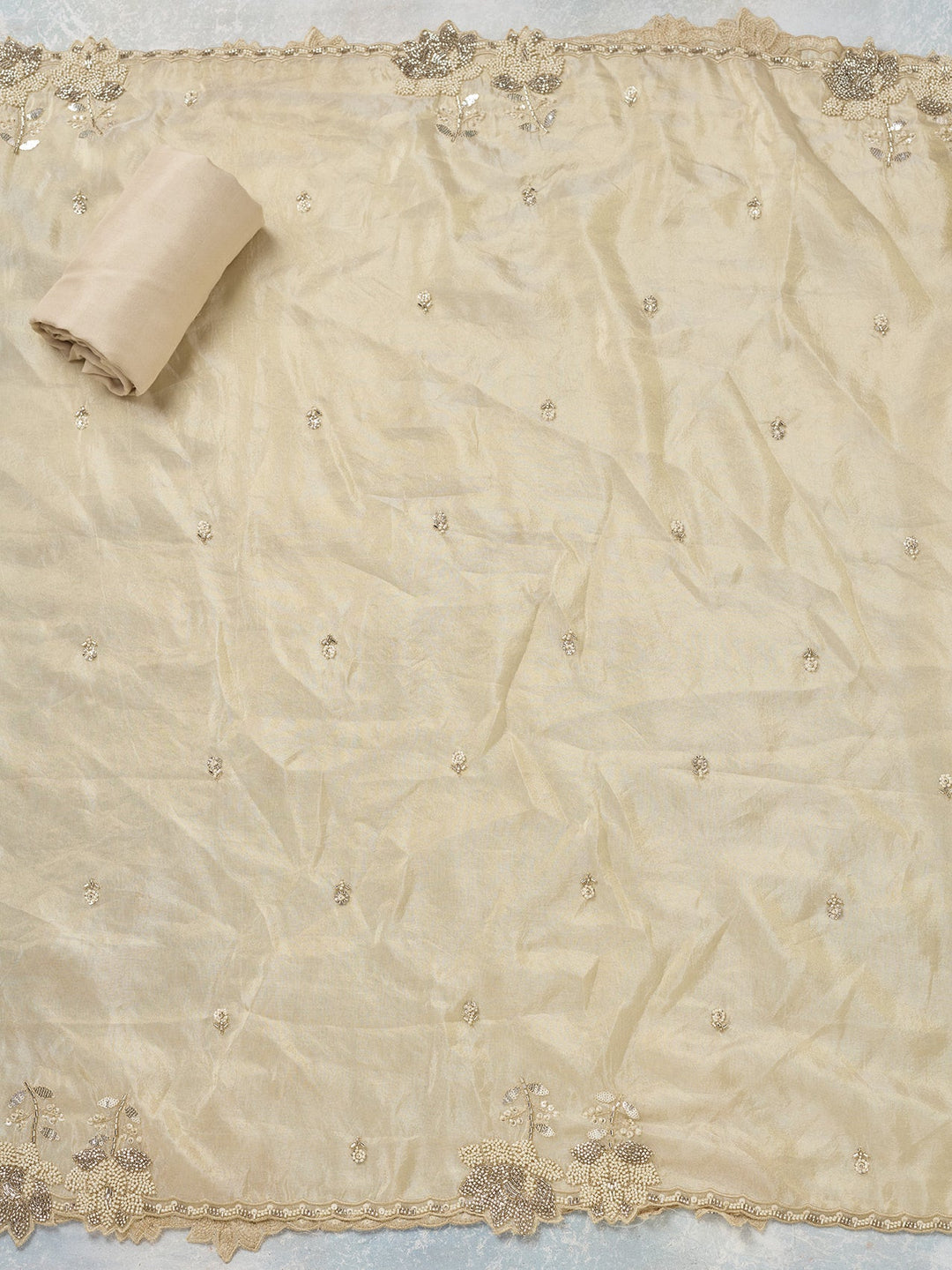 Beige Cutdana Tissue Unstitched Salwar Suit