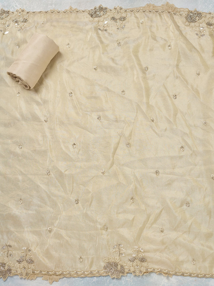 Beige Cutdana Tissue Unstitched Salwar Suit