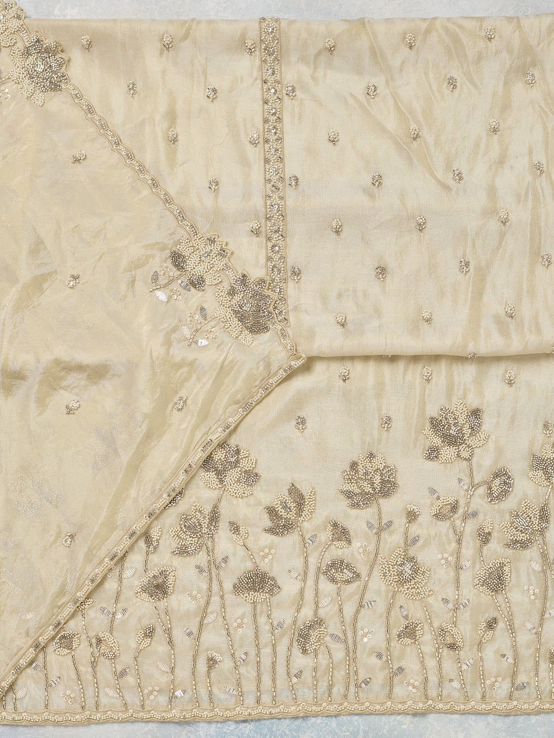 Beige Cutdana Tissue Unstitched Salwar Suit