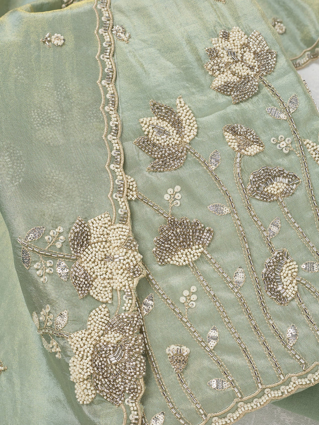 Sea Green Cutdana Tissue Unstitched Salwar Suit