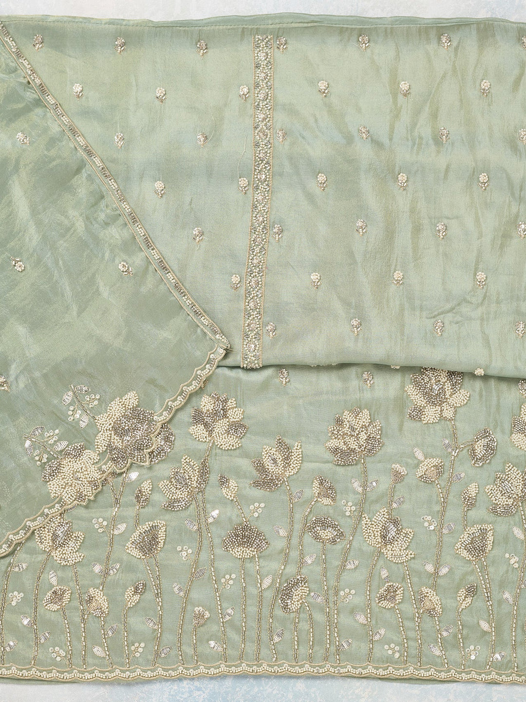 Sea Green Cutdana Tissue Unstitched Salwar Suit