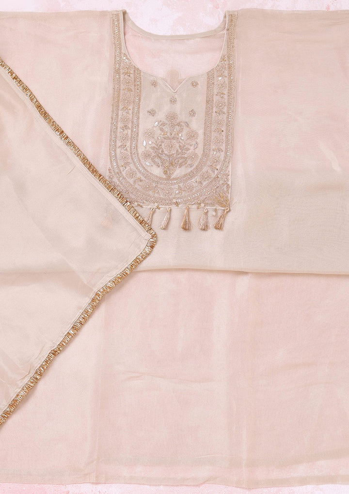Beige Zariwork (Gold) Tissue Unstitched Salwar Suit