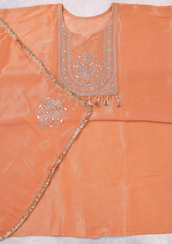Peach Zariwork (Gold) Tissue Unstitched Salwar Suit