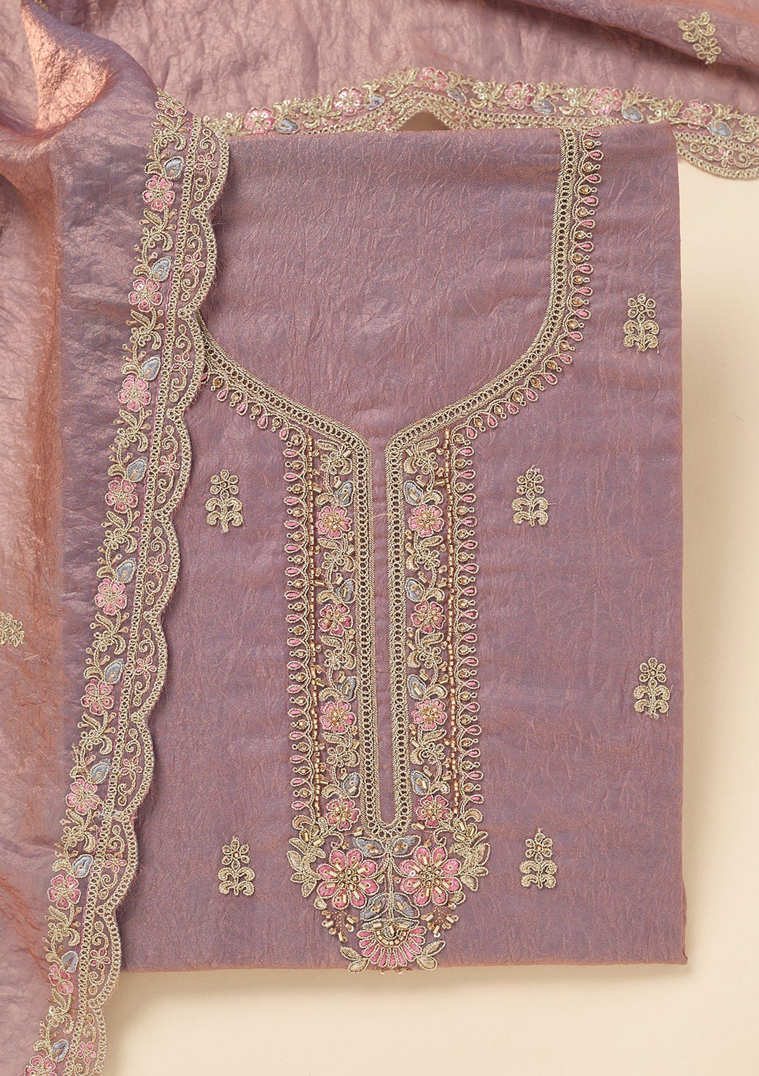 Lavender Aariwork Tissue Unstitched Salwar Suit