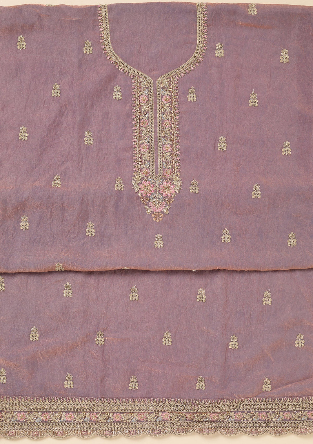 Lavender Aariwork Tissue Unstitched Salwar Suit