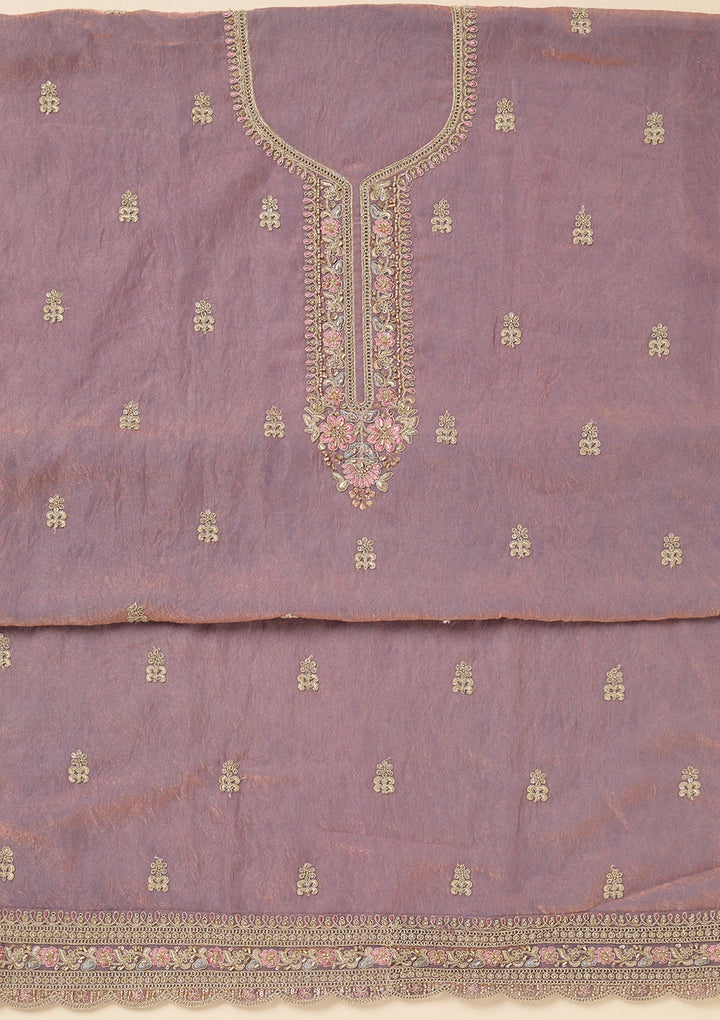 Lavender Aariwork Tissue Unstitched Salwar Suit