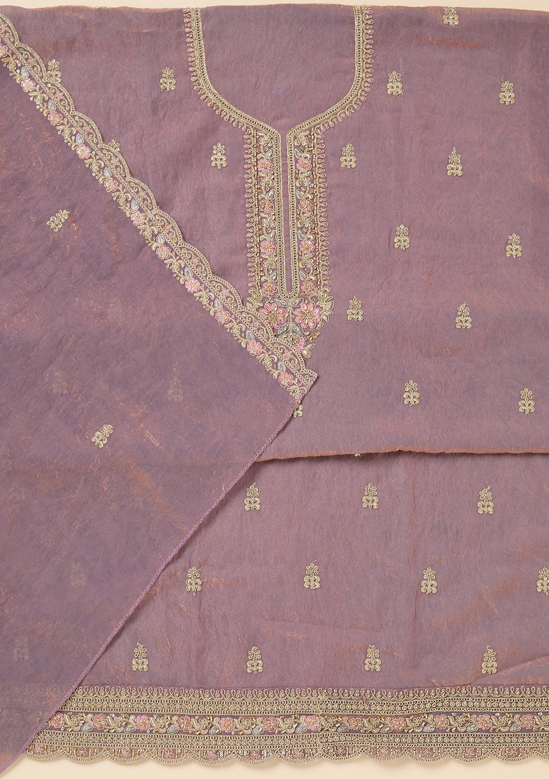 Lavender Aariwork Tissue Unstitched Salwar Suit
