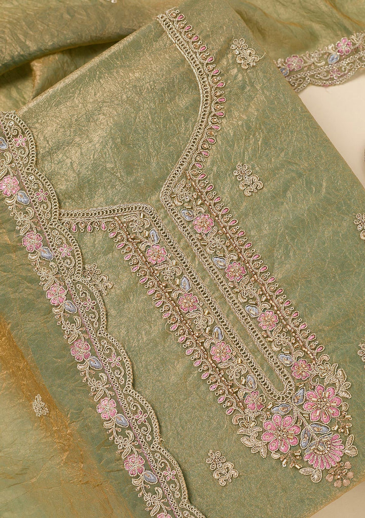 Pista Green Aariwork Tissue Unstitched Salwar Suit