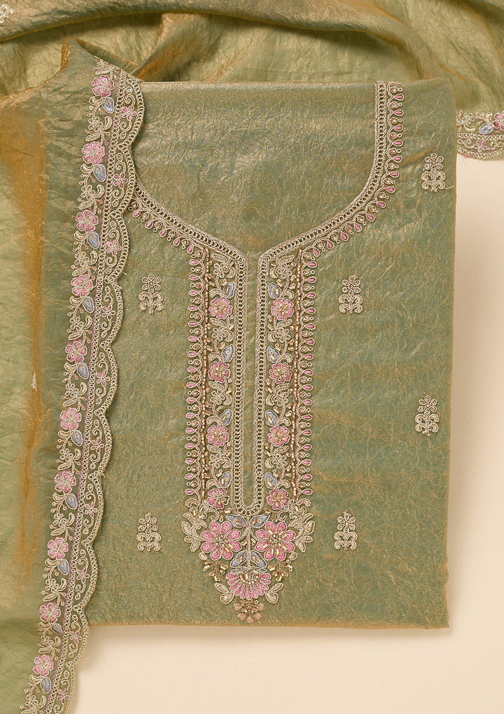 Pista Green Aariwork Tissue Unstitched Salwar Suit