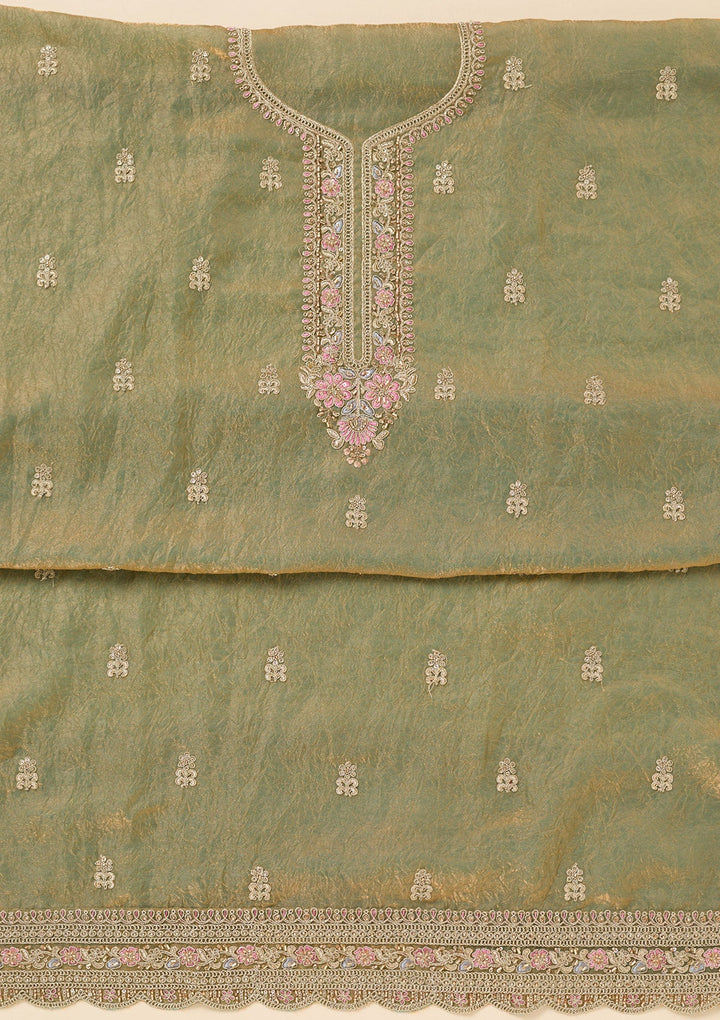 Pista Green Aariwork Tissue Unstitched Salwar Suit
