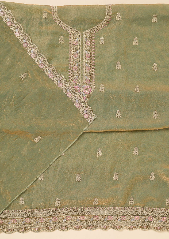 Pista Green Aariwork Tissue Unstitched Salwar Suit