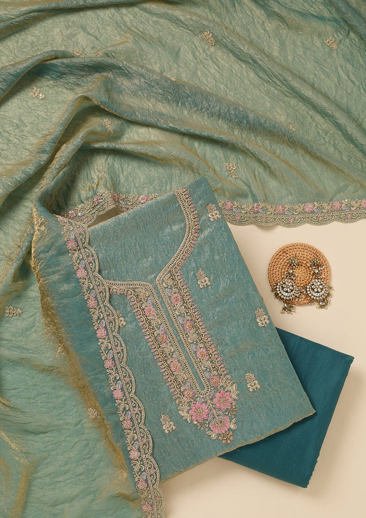 Sea Green Aariwork Tissue Unstitched Salwar Suit-koskii
