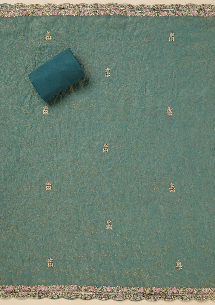 Sea Green Aariwork Tissue Unstitched Salwar Suit