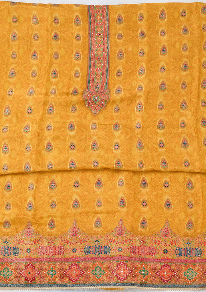 Mustard Zariwork Dola Silk Unstitched Salwar Suit-koskii