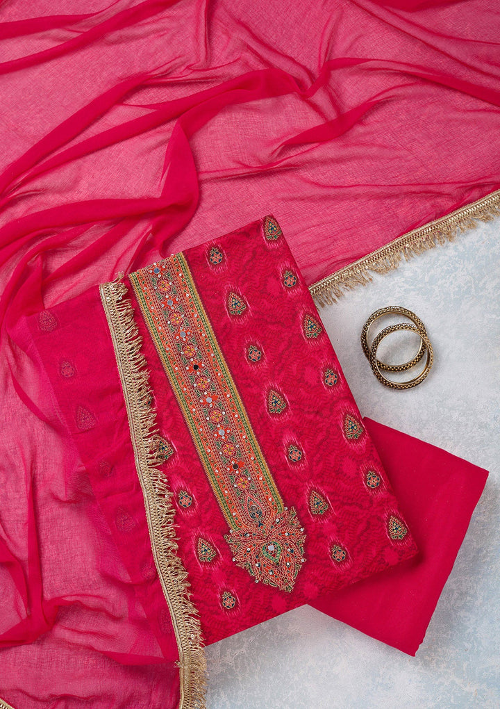 Rani Pink Zariwork Dola Silk Unstitched Salwar Suit-koskii