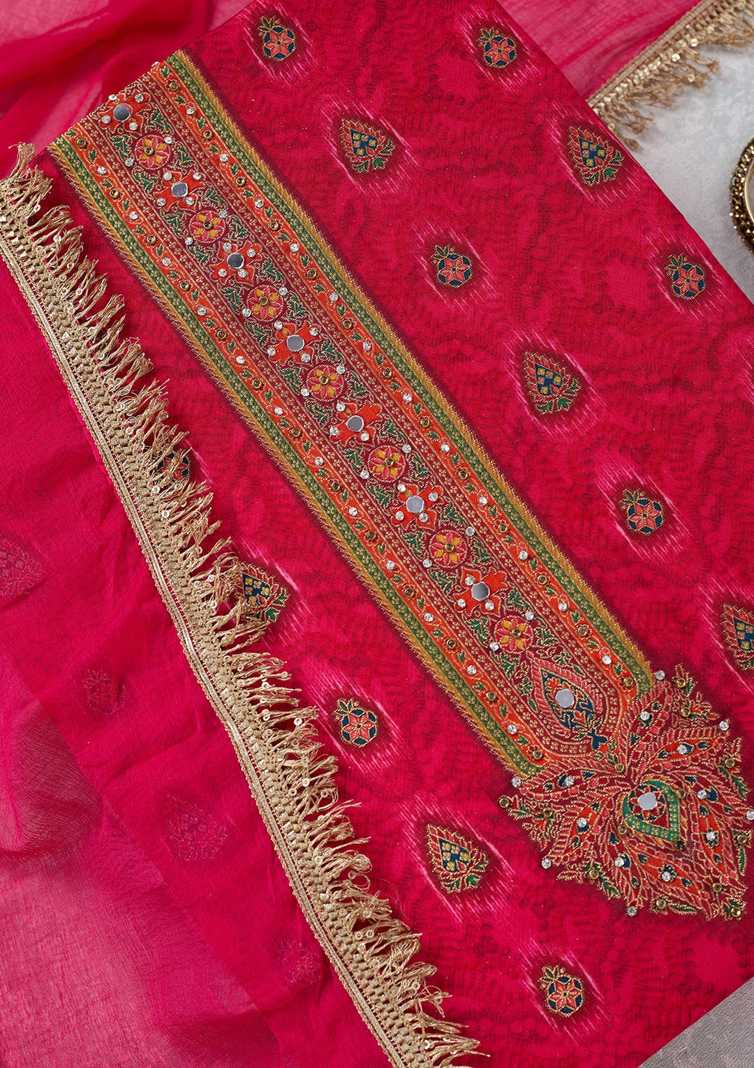 Rani Pink Zariwork Dola Silk Unstitched Salwar Suit-koskii