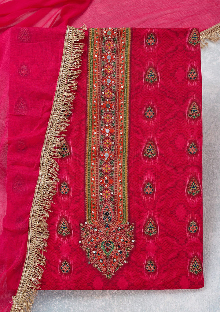 Rani Pink Zariwork Dola Silk Unstitched Salwar Suit-koskii