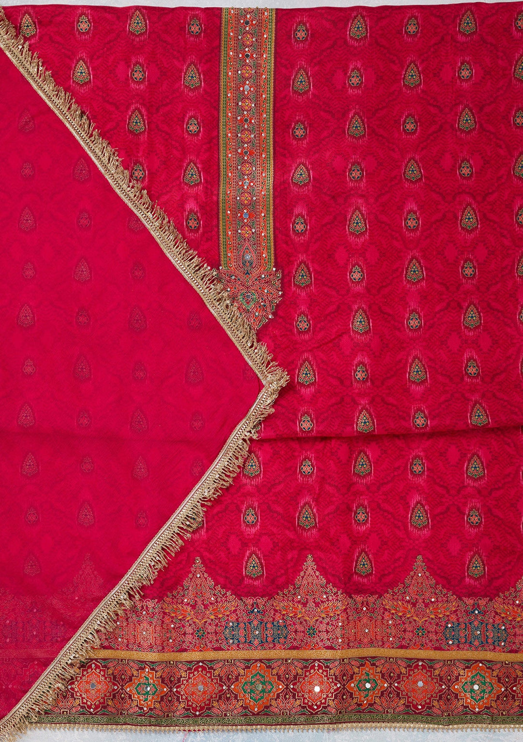 Rani Pink Zariwork Dola Silk Unstitched Salwar Suit-koskii