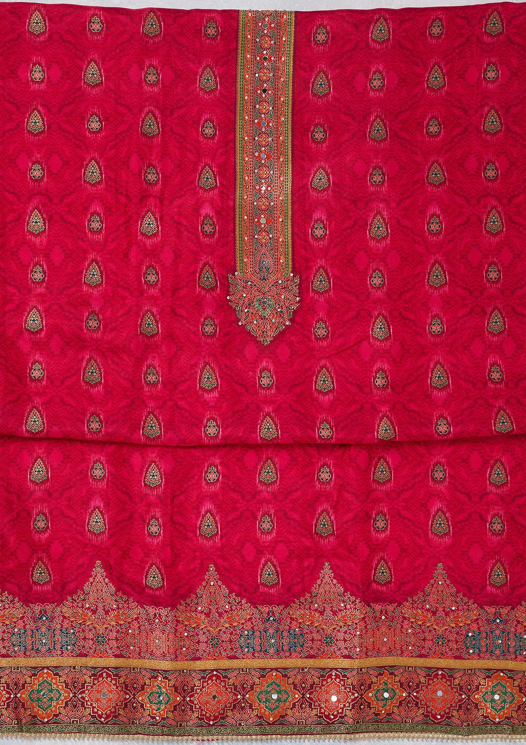 Rani Pink Zariwork Dola Silk Unstitched Salwar Suit-koskii