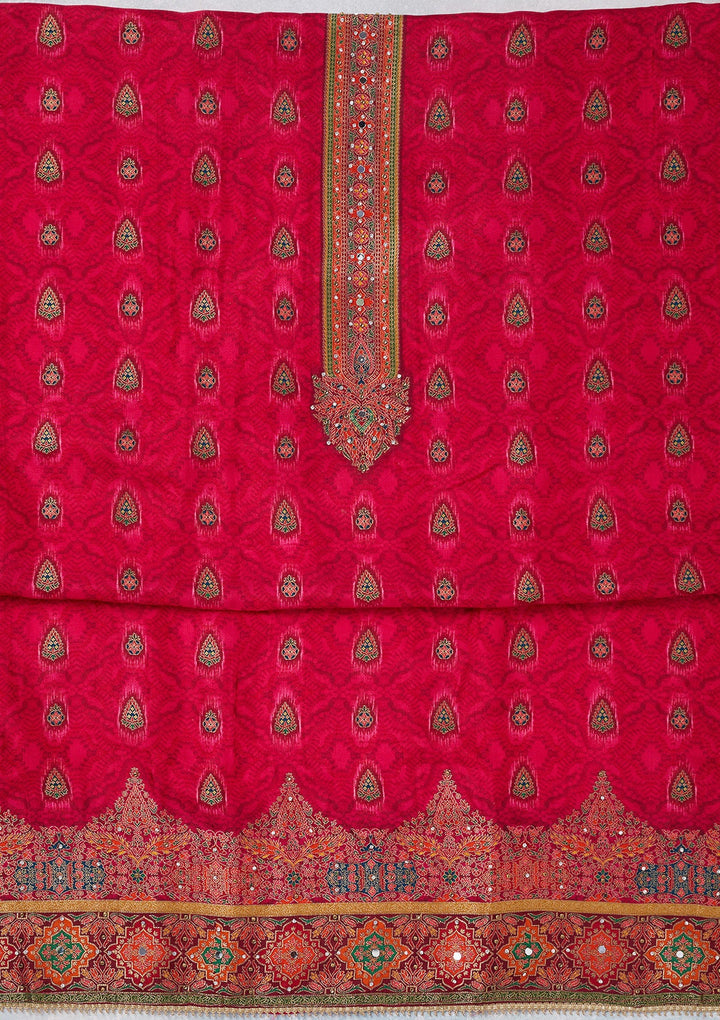 Rani Pink Zariwork Dola Silk Unstitched Salwar Suit-koskii