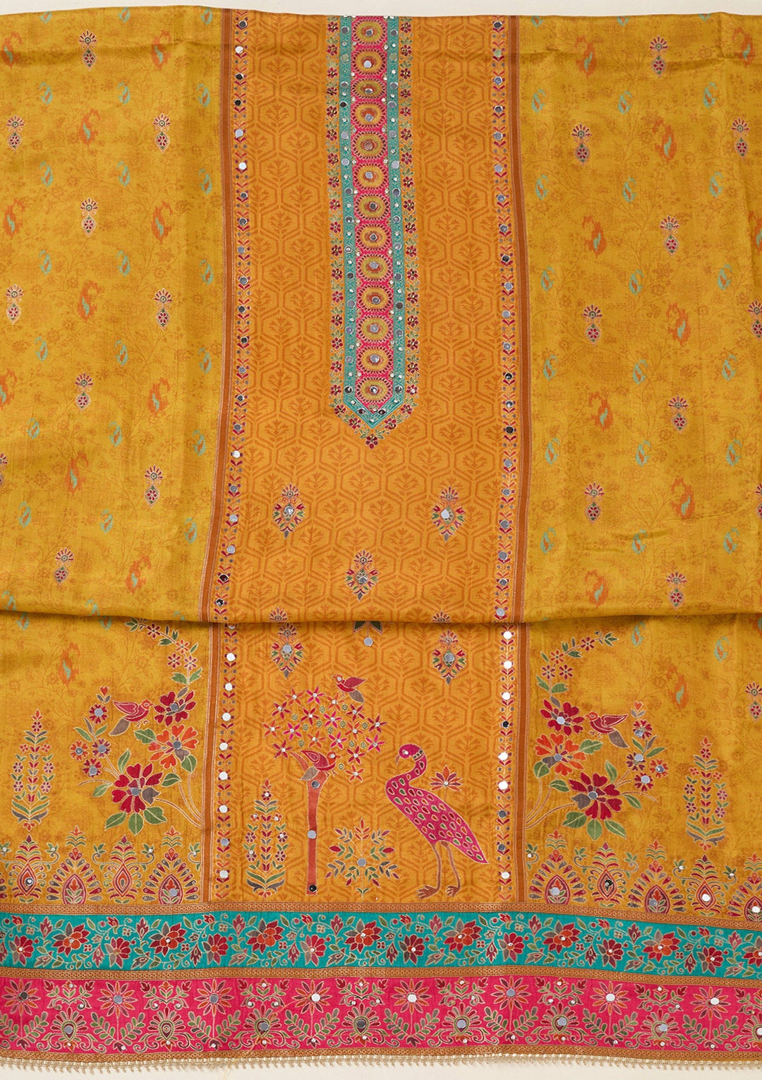 Mustard Zariwork Dola Silk Unstitched Salwar Suit-koskii