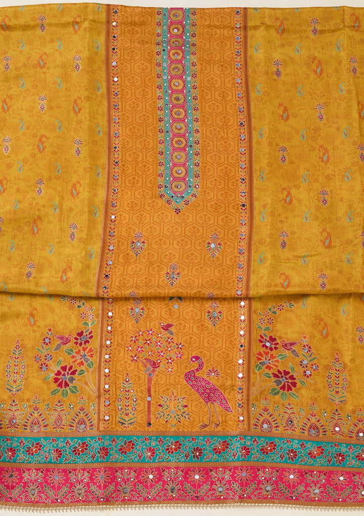 Mustard Zariwork Dola Silk Unstitched Salwar Suit-koskii
