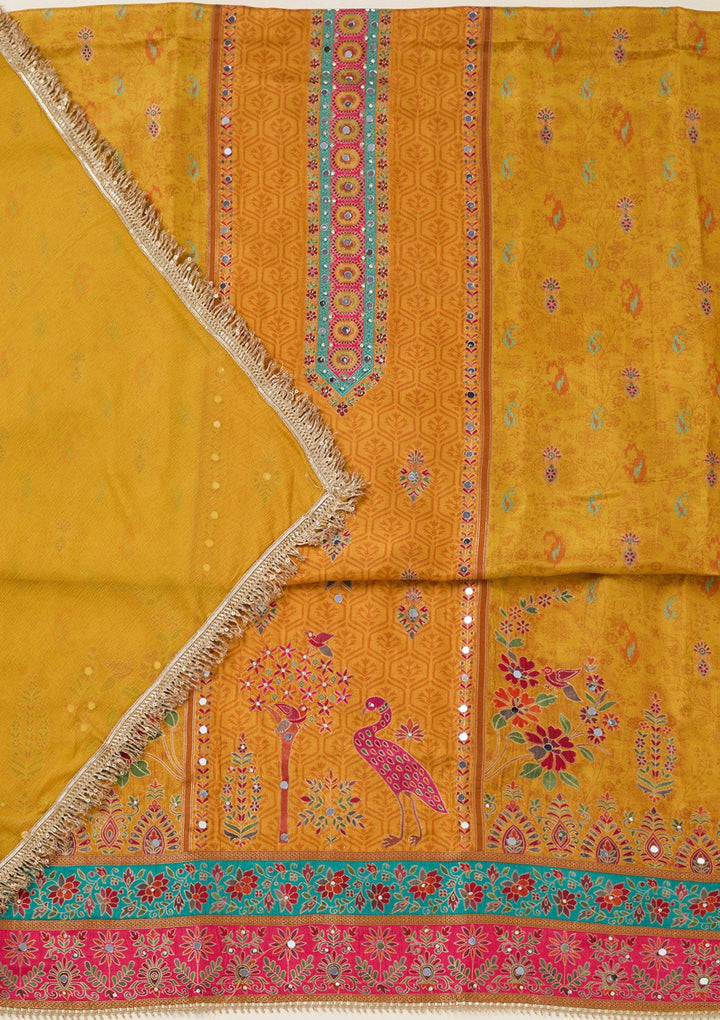 Mustard Zariwork Dola Silk Unstitched Salwar Suit-koskii