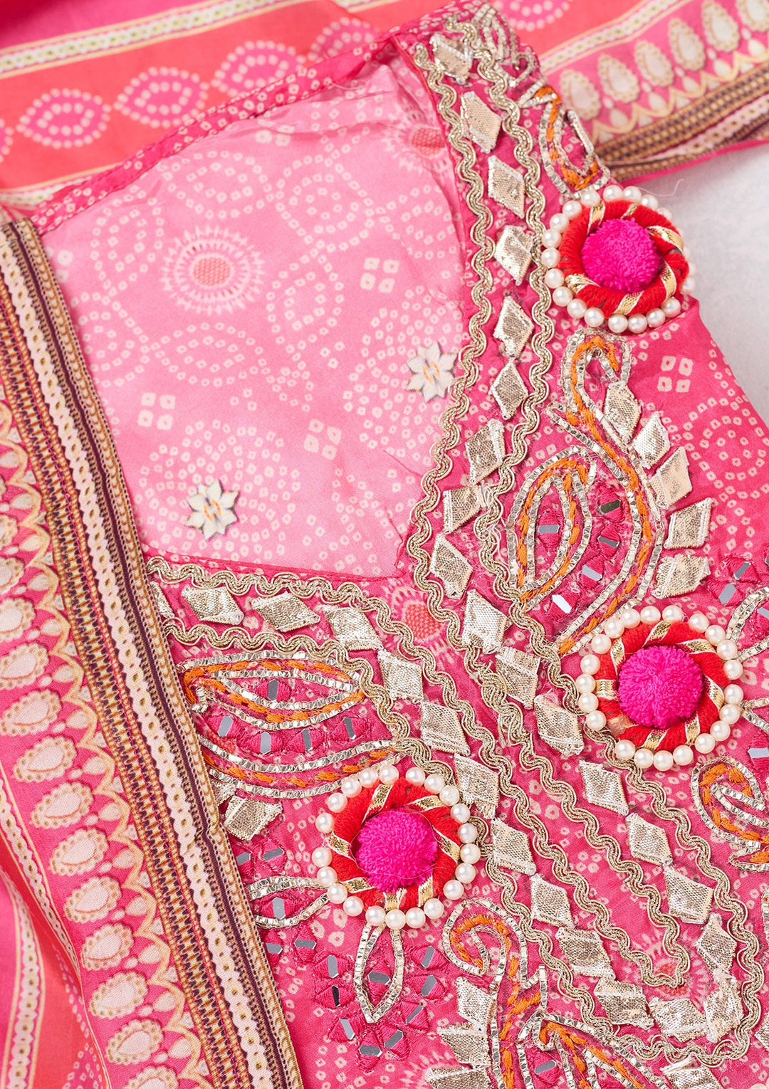 Rani Pink Zariwork Semi Crepe Unstitched Salwar Suit-koskii