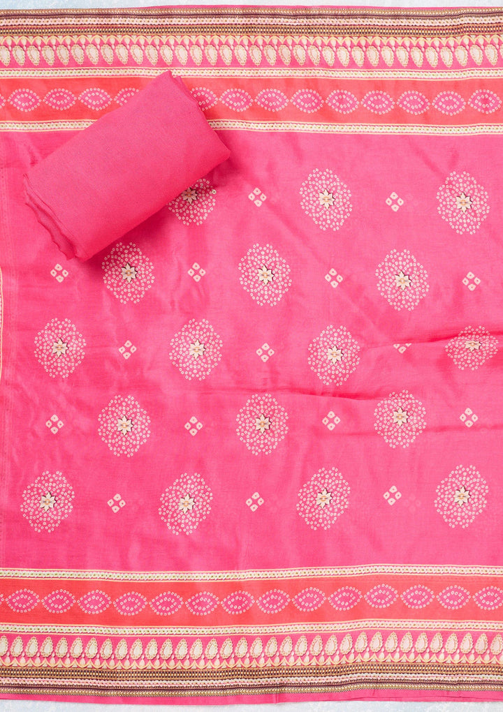 Rani Pink Zariwork Semi Crepe Unstitched Salwar Suit-koskii