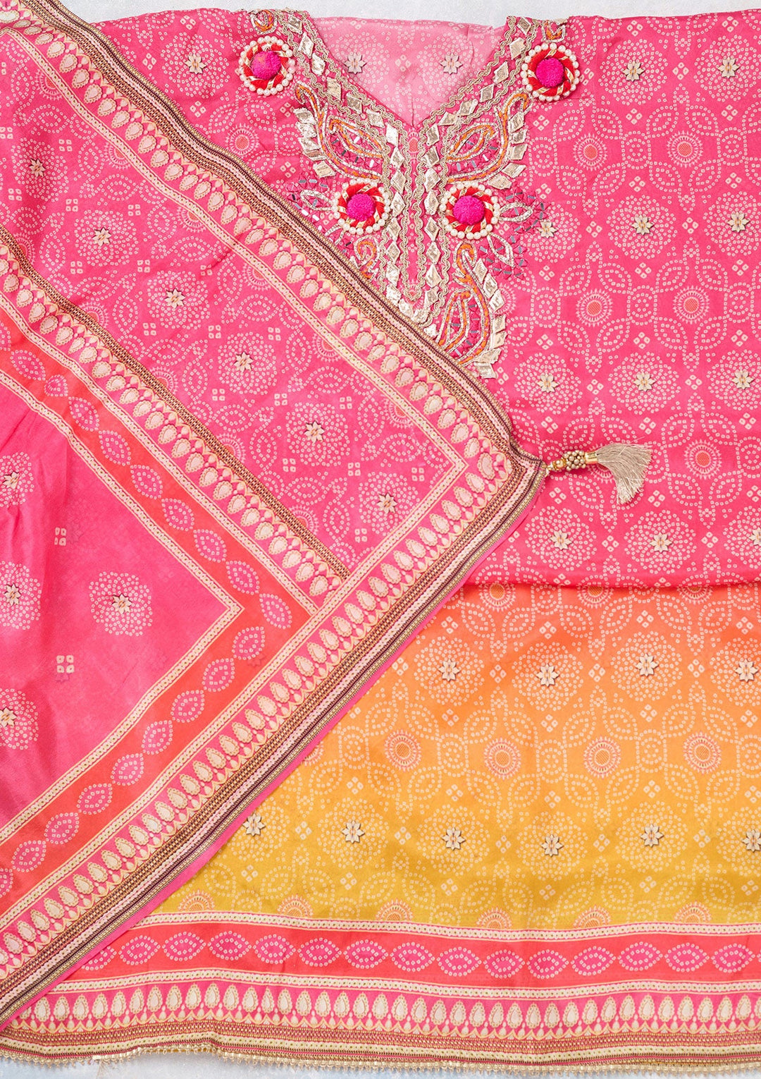 Rani Pink Zariwork Semi Crepe Unstitched Salwar Suit-koskii