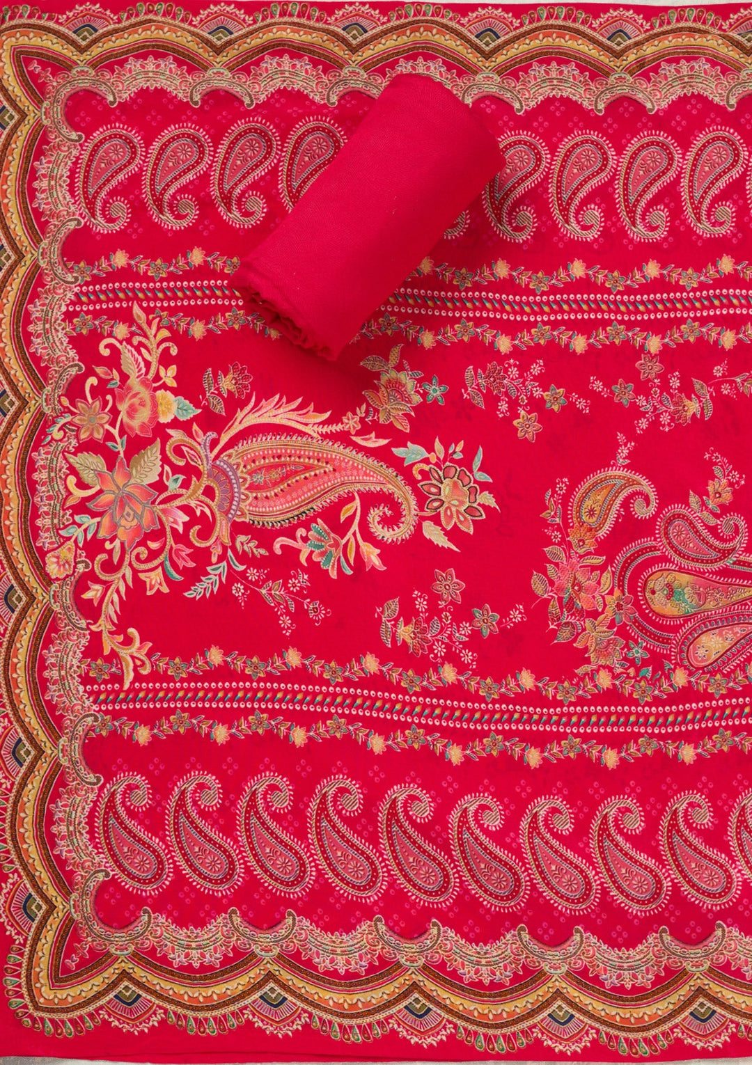 Rani Pink Zariwork (Gold) Dola Silk Unstitched Salwar Suit