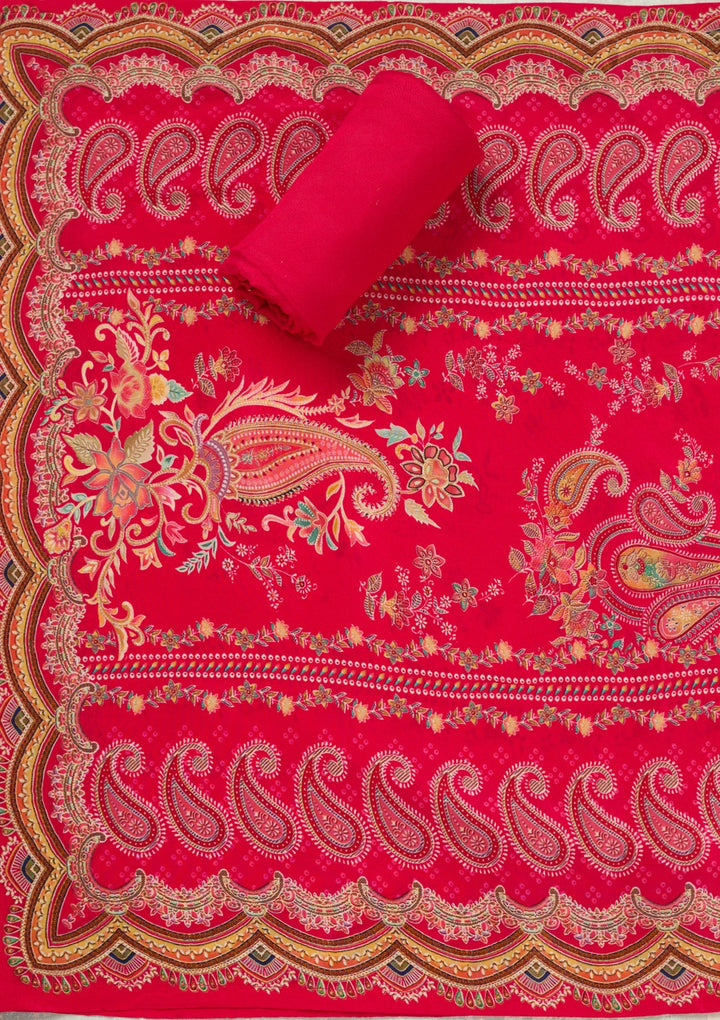 Rani Pink Zariwork (Gold) Dola Silk Unstitched Salwar Suit