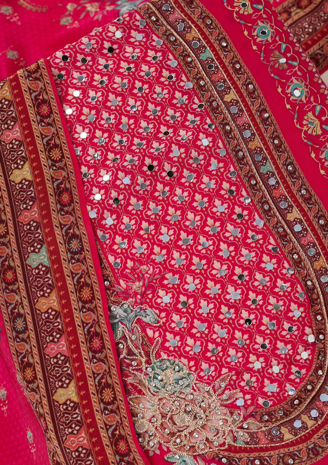 Rani Pink Zariwork Semi Crepe Unstitched Salwar Suit-koskii