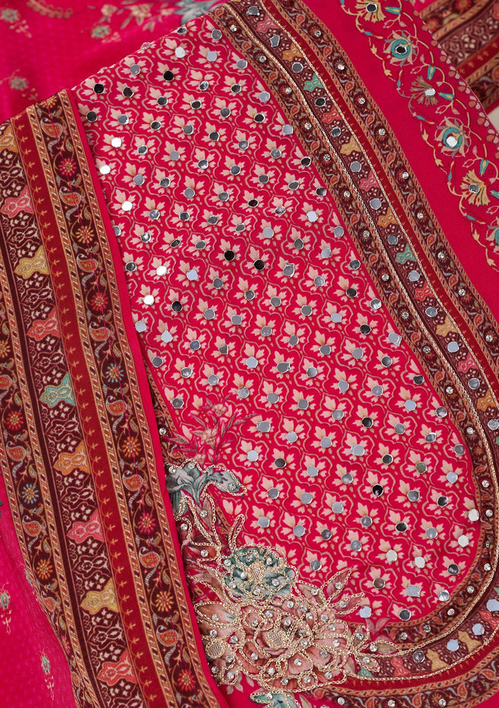 Rani Pink Zariwork Semi Crepe Unstitched Salwar Suit-koskii