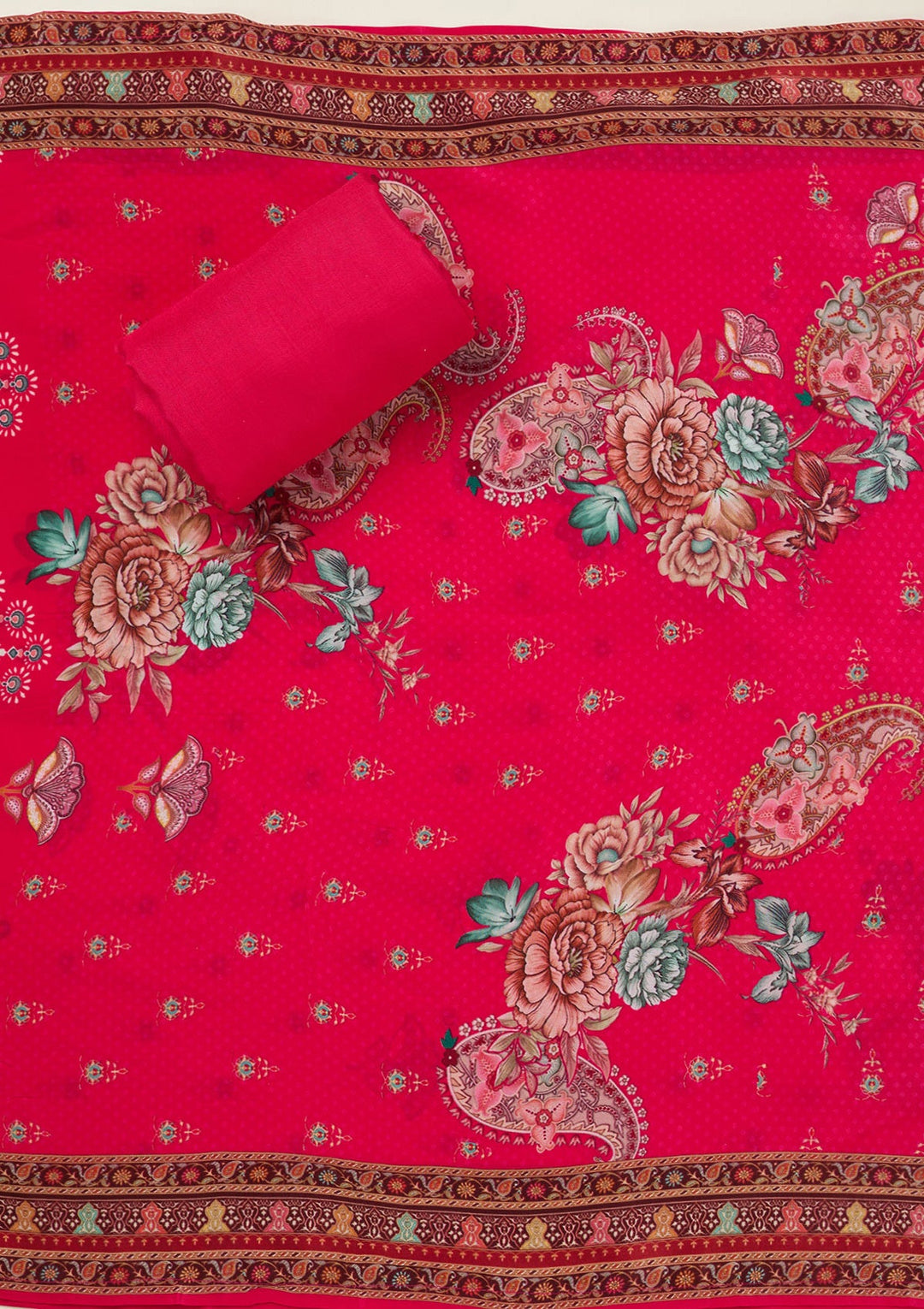 Rani Pink Zariwork Semi Crepe Unstitched Salwar Suit-koskii