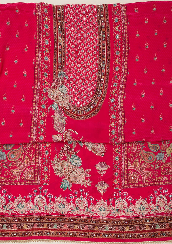 Rani Pink Zariwork Semi Crepe Unstitched Salwar Suit-koskii