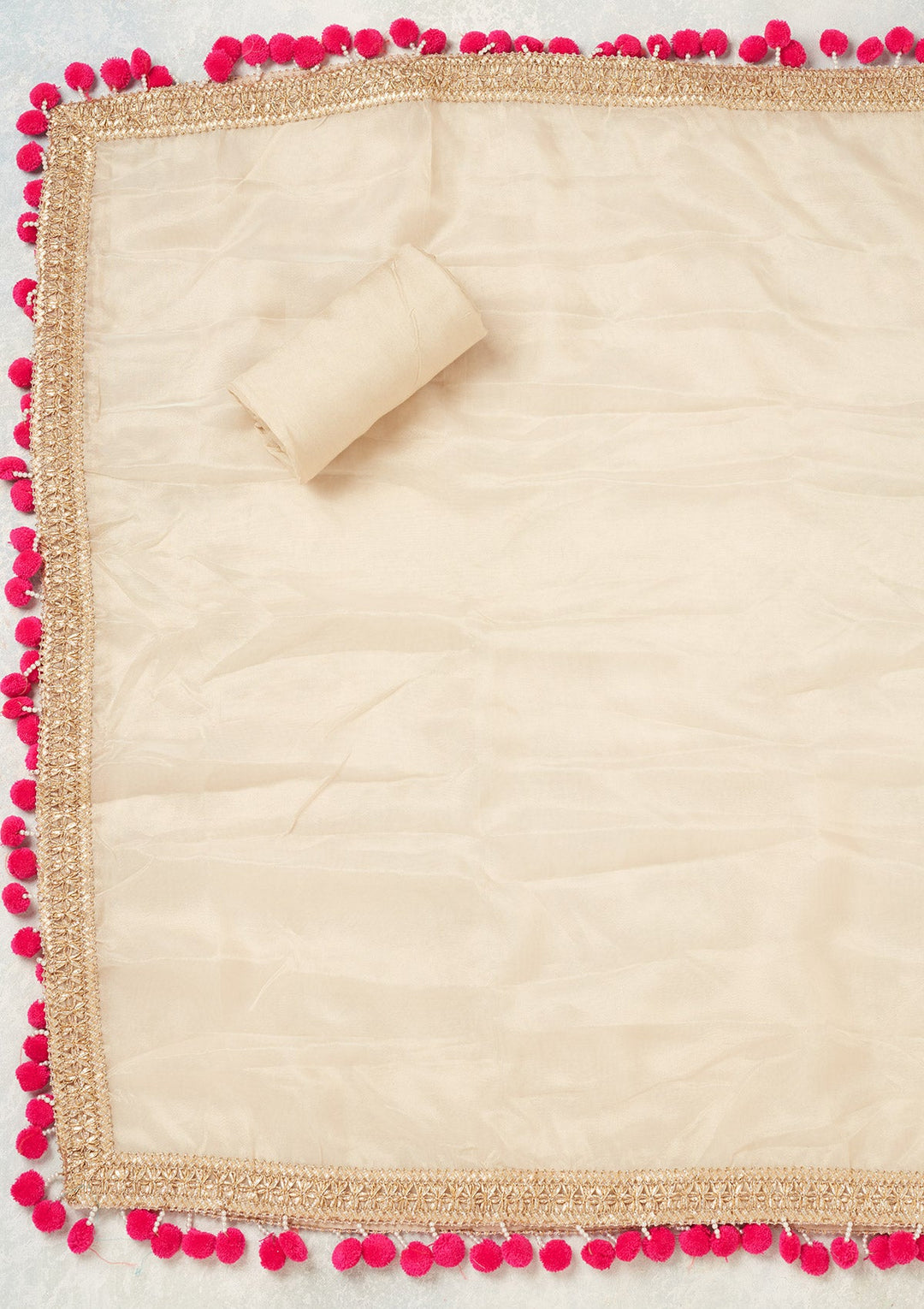 Beige Aariwork Crepe Unstitched Salwar Suit