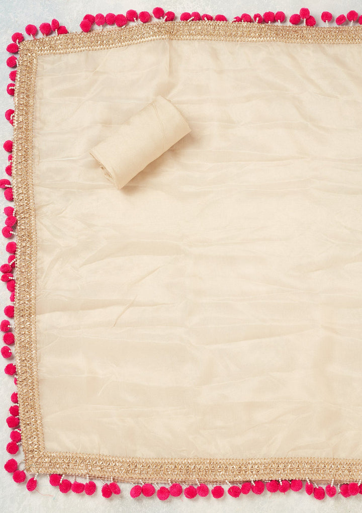 Beige Aariwork Crepe Unstitched Salwar Suit