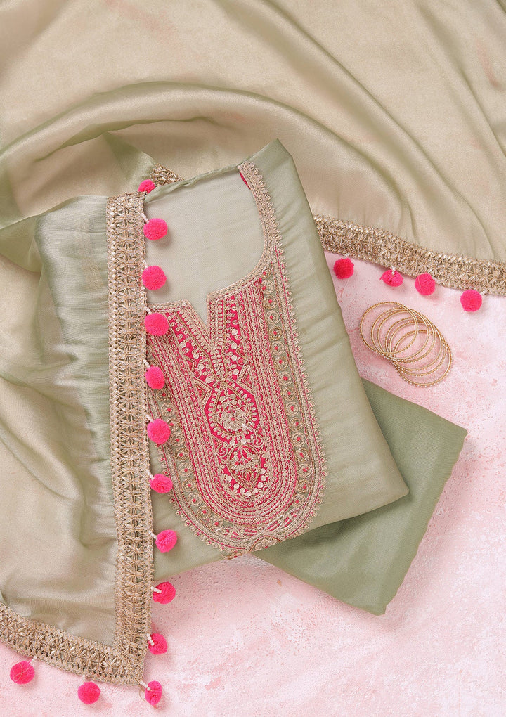 Pista Green Cording Tissue Unstitched Salwar Suit