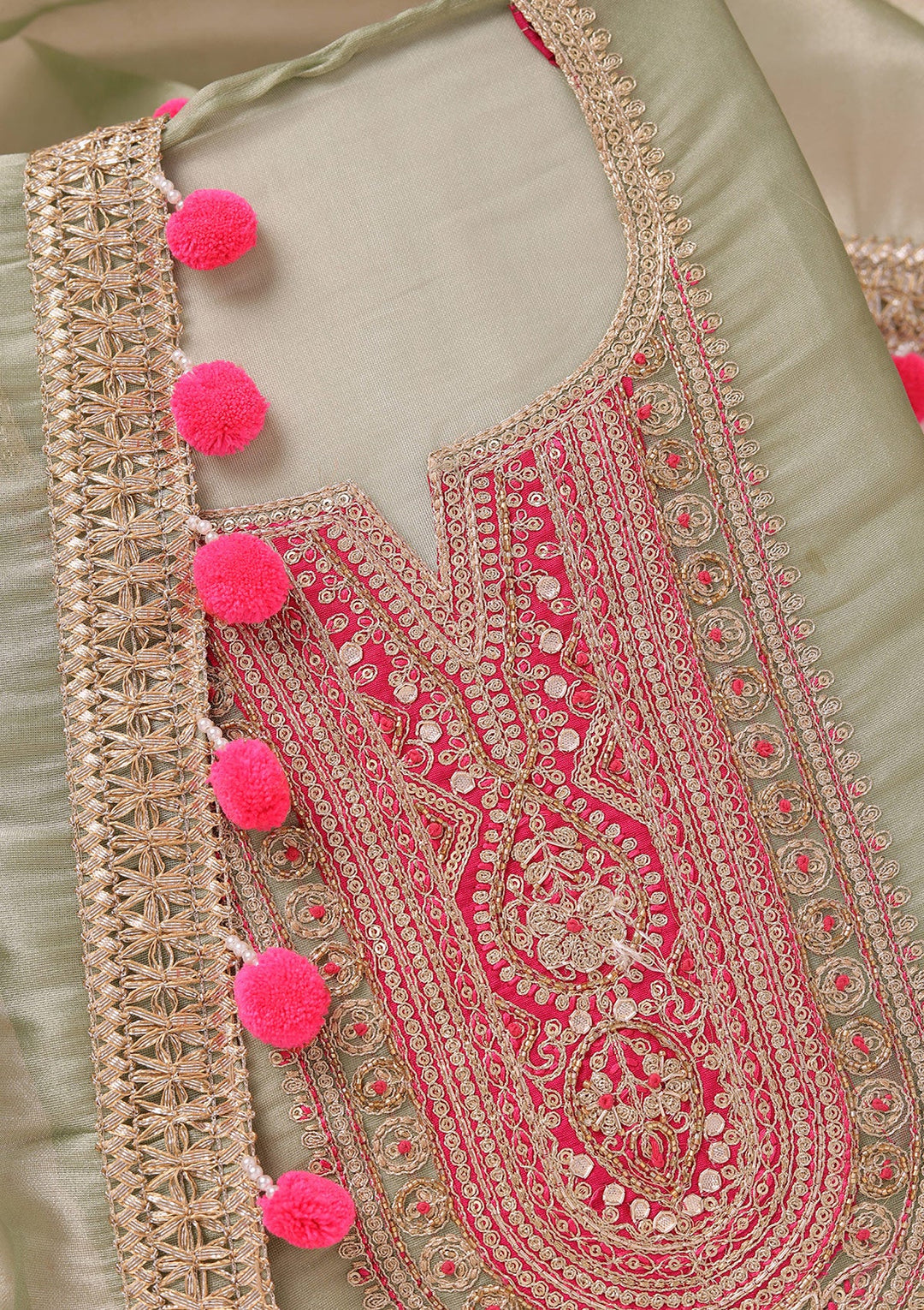 Pista Green Cording Tissue Unstitched Salwar Suit