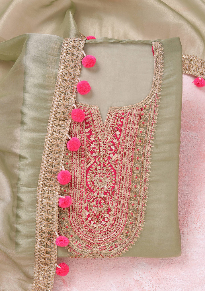 Pista Green Cording Tissue Unstitched Salwar Suit