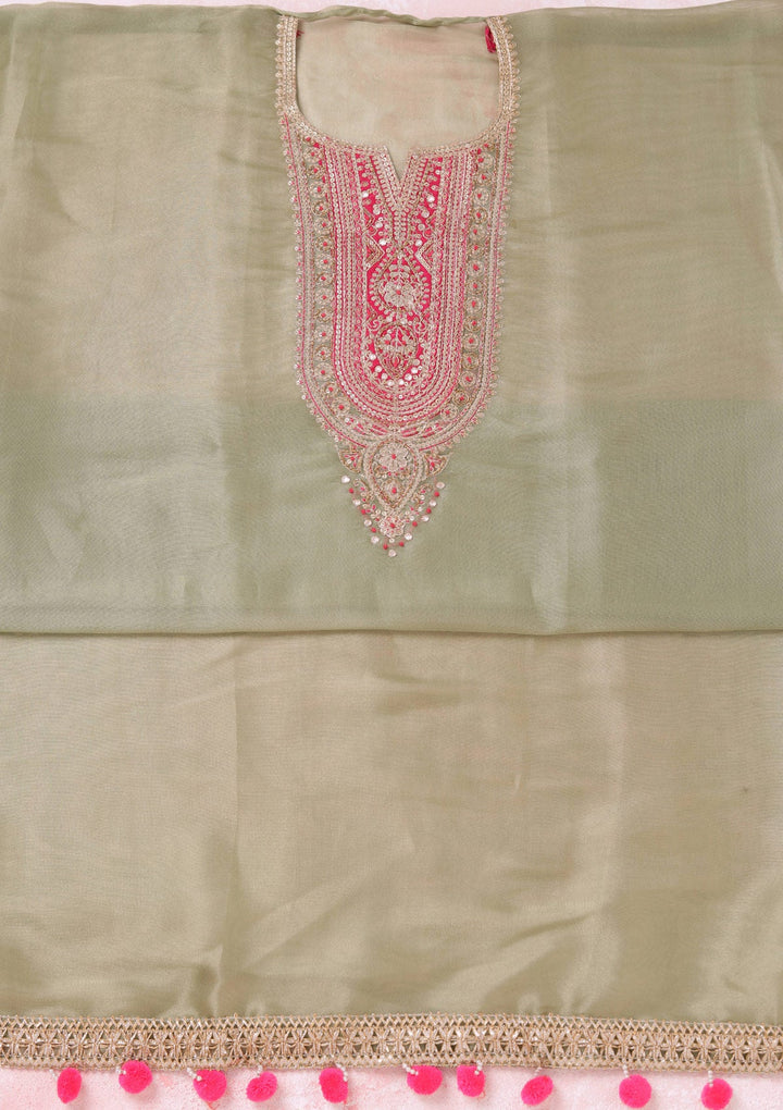 Pista Green Cording Tissue Unstitched Salwar Suit