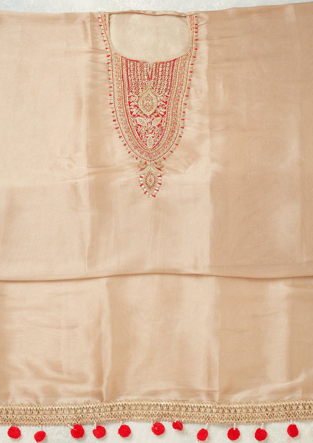 Beige Zariwork (Gold) Tissue Unstitched Salwar Suit