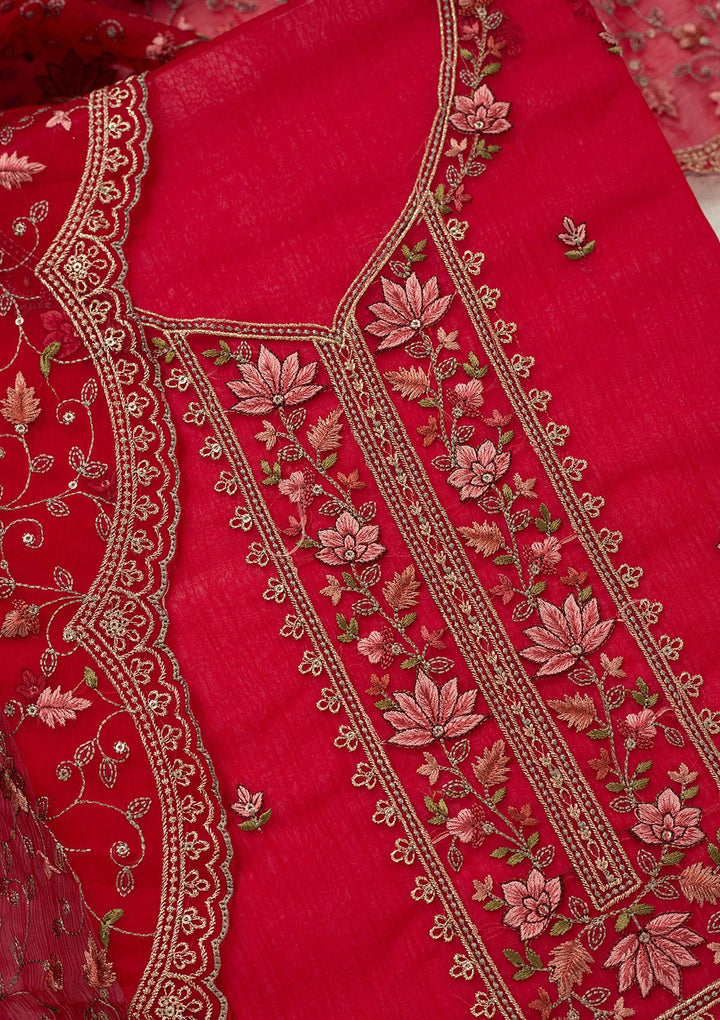 Rani Pink Threadwork Tissue Unstitched Salwar Suit