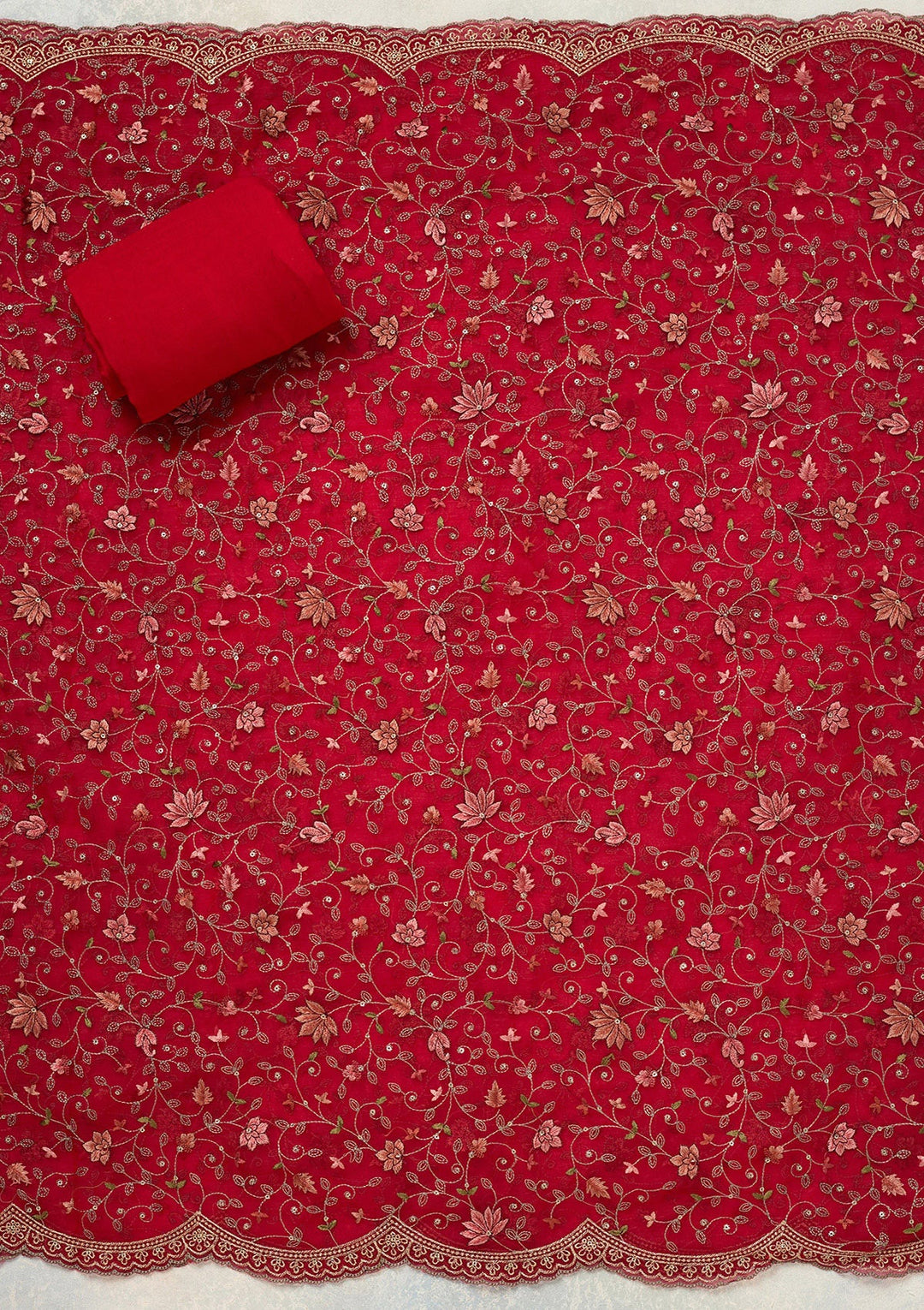 Rani Pink Threadwork Tissue Unstitched Salwar Suit